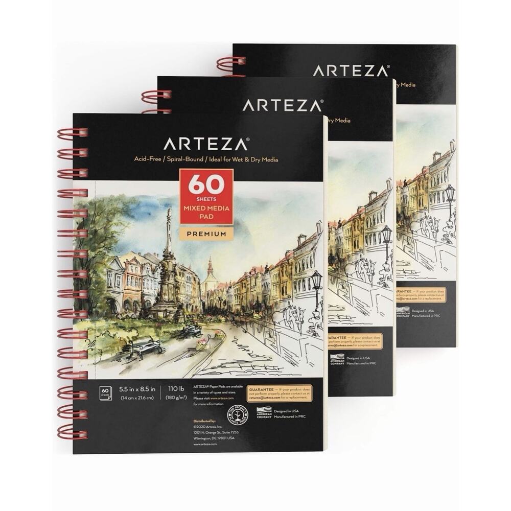 Arteza Mixed Media Pad | 5.5 x 8.5 | 60 Sheets - Pack of 3